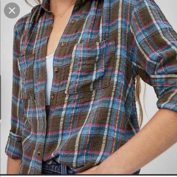 Anthropologie Pilcro Plaid Button Down Shirt Large - Picture 1 of 10